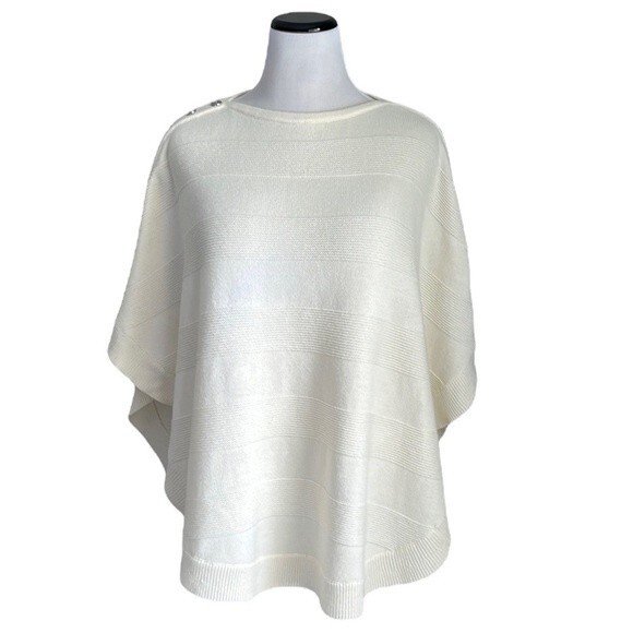 TALBOTS Ivory Knit Poncho Style Sweater Lambswool/Nylon 3/4 Sleeve Size M - Picture 1 of 13